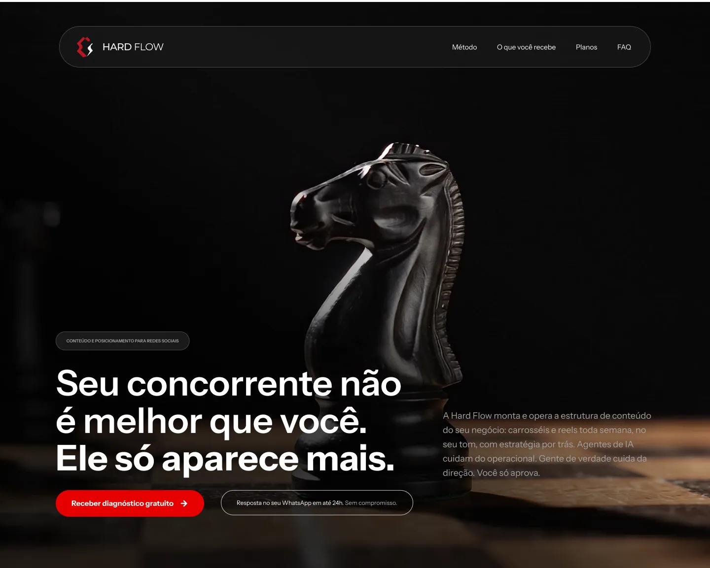 Hero do site da Hard Flow com o cavalo de xadrez