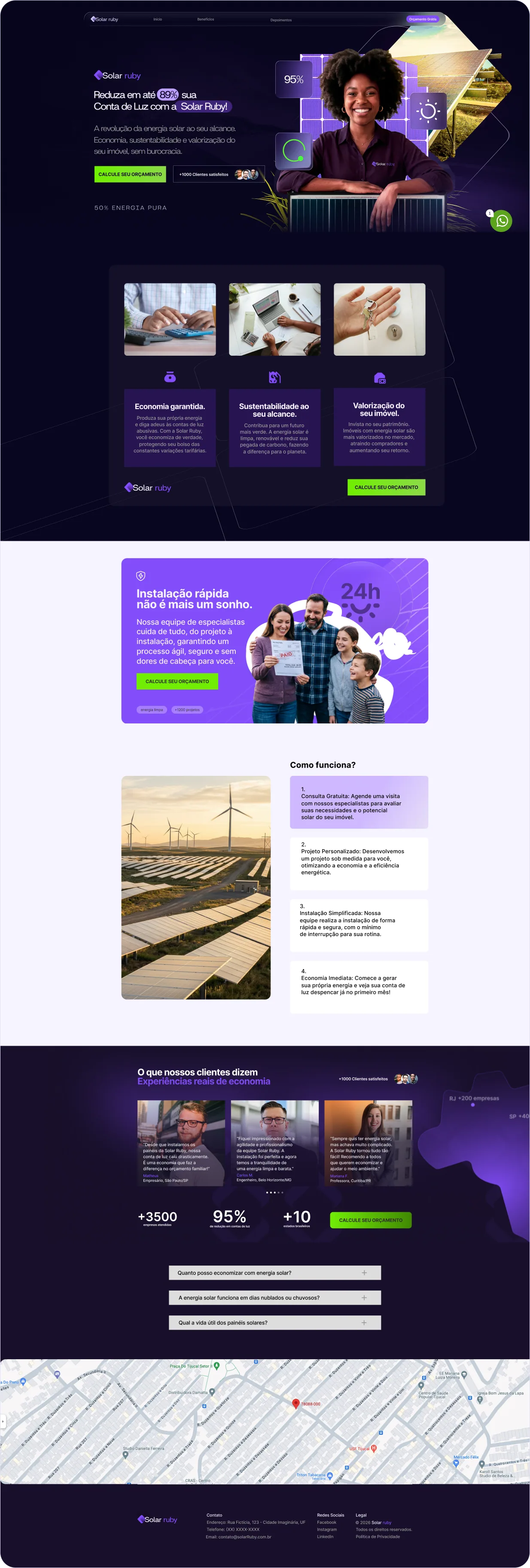 Detalhamento da landing page Solar Ruby