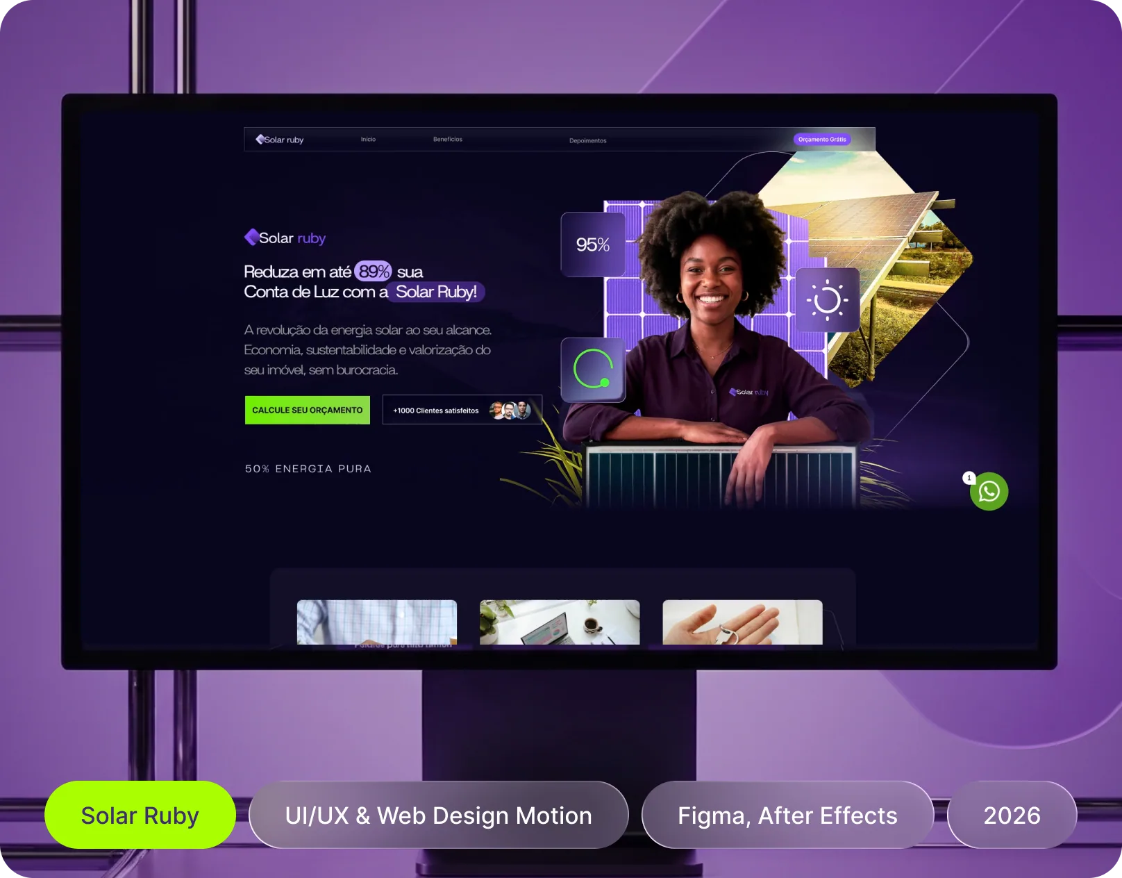Landing page da Solar Ruby aplicada em tela